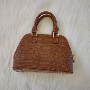 Madison West Tan Croc Print Small Cosmetic Bag